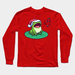 Cute Frog singing Christmas carols Long Sleeve T-Shirt